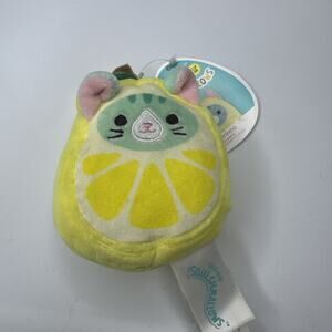 NWT Squishmallow Kellytoy Plush Corinna the Cat as Lemon Clip On Keychain 3.5”